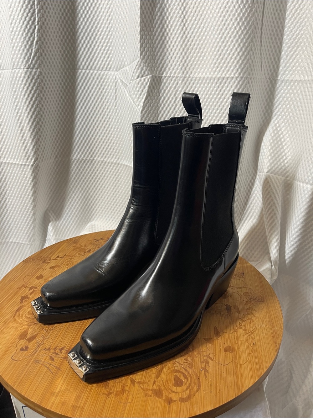 Sandro Black Leather Chelsea Ankle Boots with Metal Toe Caps size 36 NWOT